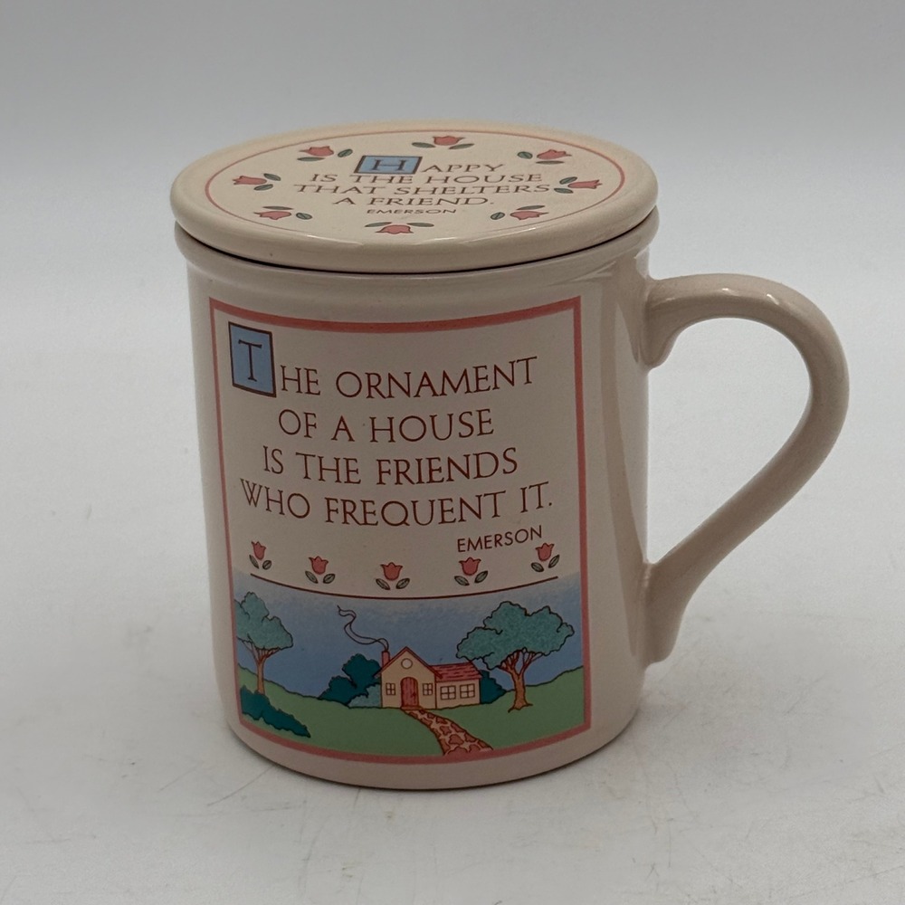 Vintage 1985 Hallmark Mug Mates Emerson Friendship Mug with Lid Coaster Japan